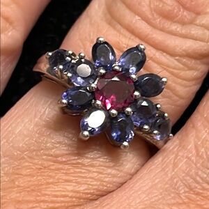 Tanzanite and ruby flower ring